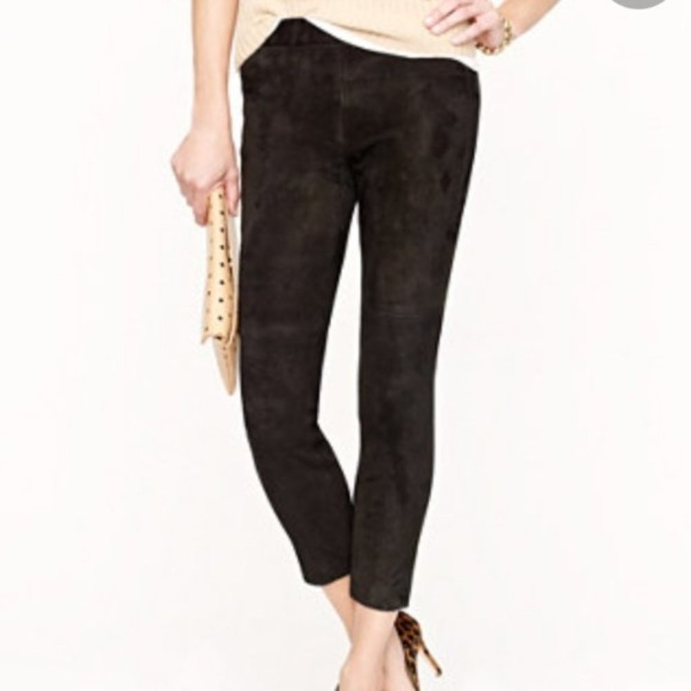 J Crew Collection Rich Black Genuine Leather Crop Leggings Size 4 WOW!